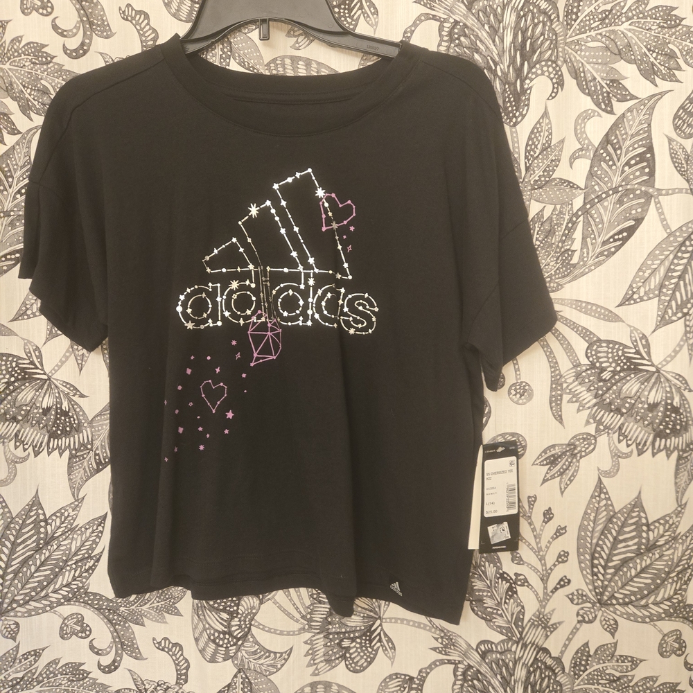 Adidas Kids Black Tee with Pink and White Accents